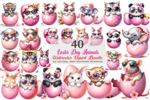 Adorable Easter Animal in Eggshell Clipart for Creators