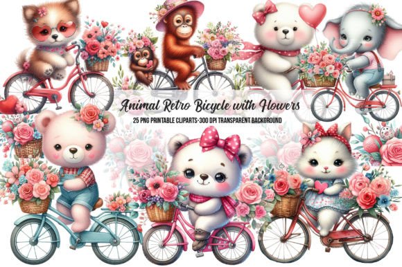 Animal Retro Bicycle with Flowers: A Whimsical Design Asset