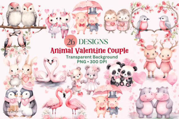 Charming Couple Animal Clipart for Valentine's Day Projects