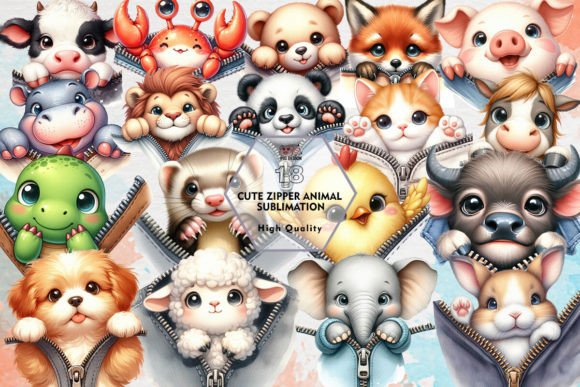 Charming Zipper Animal Clipart: A Creative Design Asset