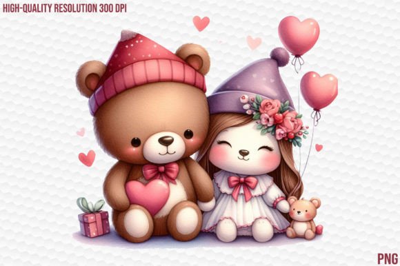Cute Valentine Animal Bear Couple: A Charming Design Asset