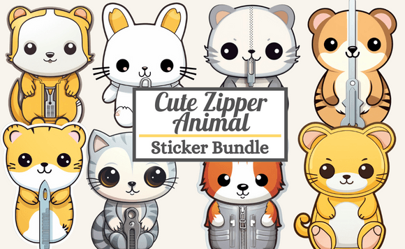 Cute Zipper Animal Sticker Bundle: Digital Assets for Creators