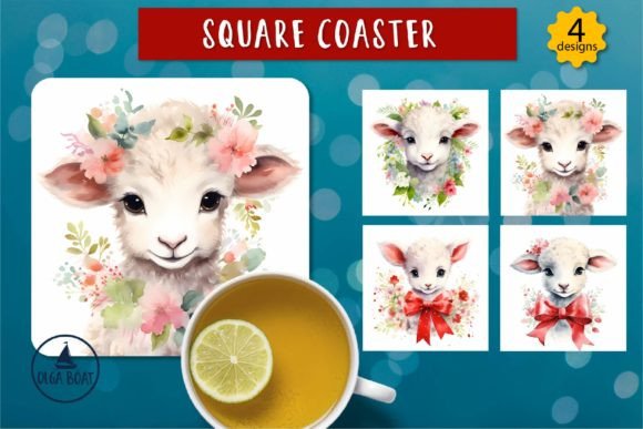 Lamb Watercolor Animal Coasters: Perfect for Easter Sublimation