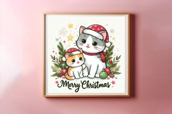 Merry Christmas Watercolor Animal Cat: A Festive Design Asset