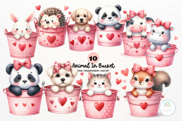 Valentine Animal in Bucket Sublimation for Creative Projects